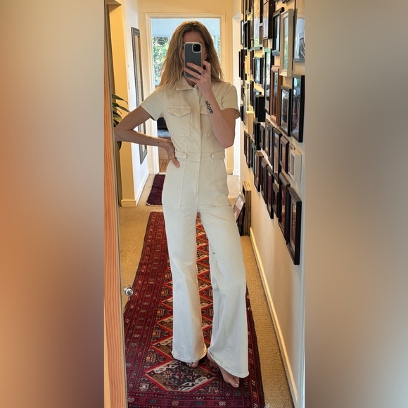 Good American Fit for Success Palazzo Cream Off White Denim Jumpsuit Boiler Suit - Picture 17 of 17